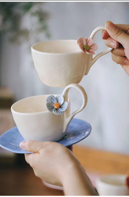 Fresh flower ceramic mugs and saucers