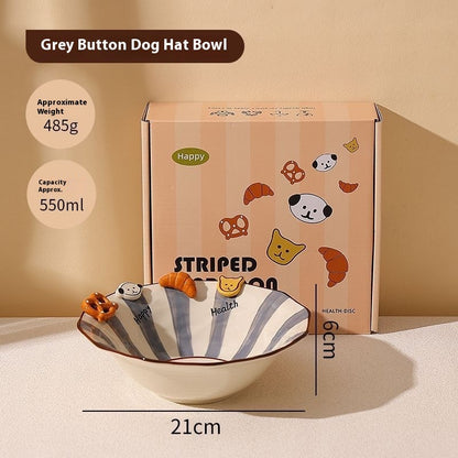 Handmade animal-shaped button ceramic bowl with colorful stripes