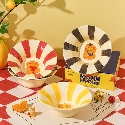 Colorful striped cat salad bowl