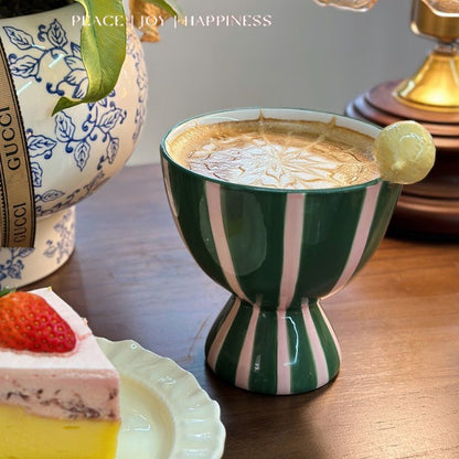 Handmade strawberry and lemon high-footed ceramic cup