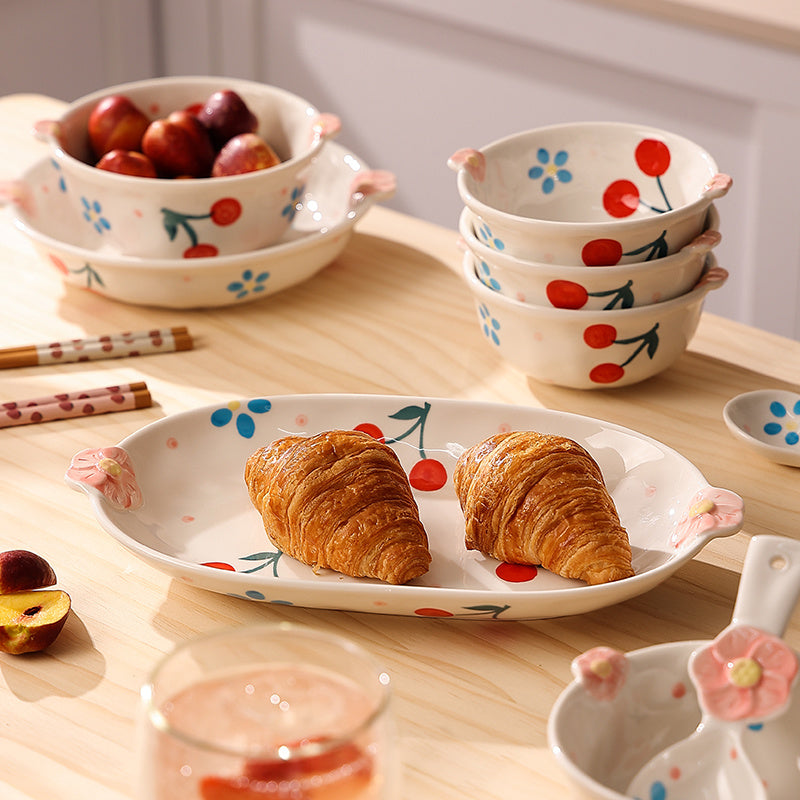 Sakura and cherry ceramic tableware