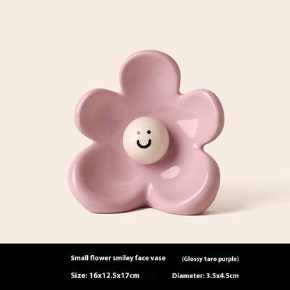 Desktop Flower Smiley Ceramic Vase