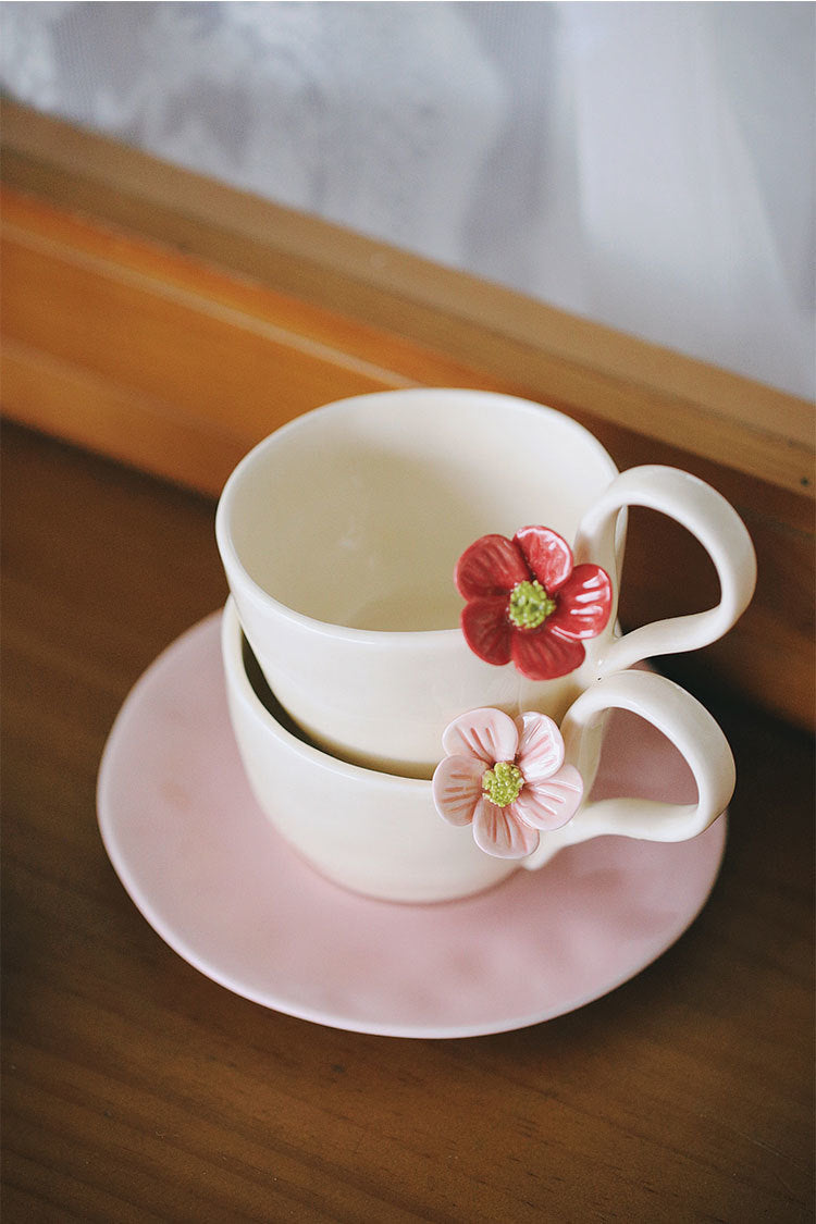 Fresh flower ceramic mugs and saucers