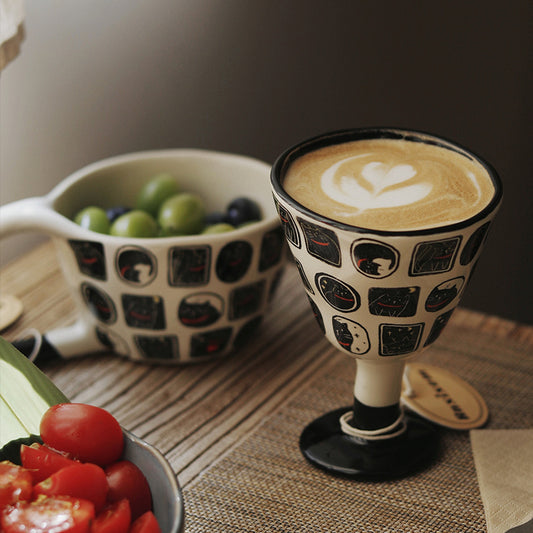 Handcrafted black cat ceramic mug