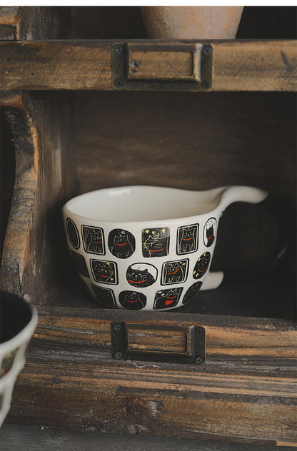 Handcrafted black cat ceramic mug