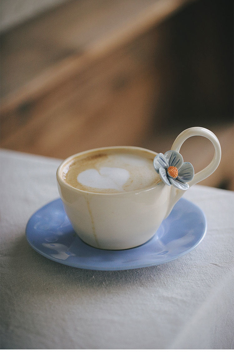 Fresh flower ceramic mugs and saucers
