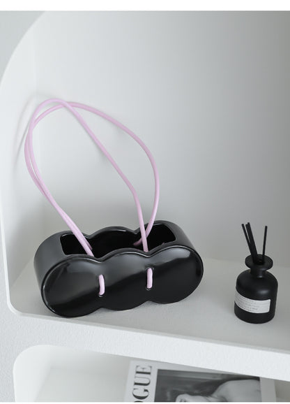 Ceramic Handheld Flower Basket Bag Vase