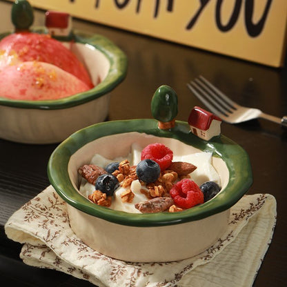 Original Tree and House Handmade Ceramic yogurt bowl