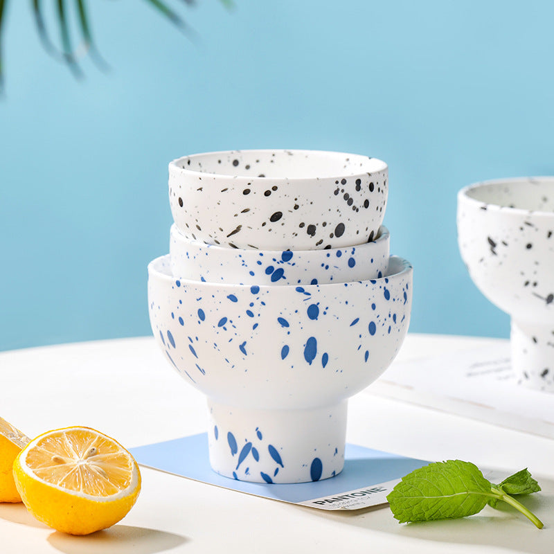 Nordic ceramic ink dot high-footed bowl