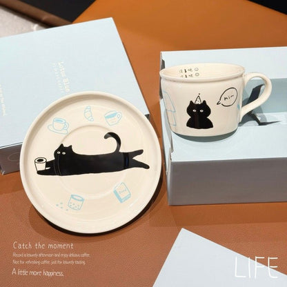 Black Cat Apple Ceramic coffee cups and saucers