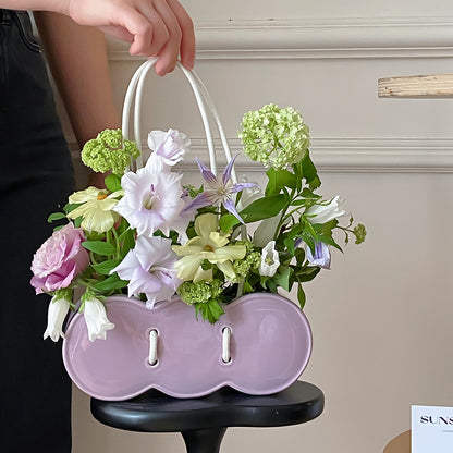 Ceramic Handheld Flower Basket Bag Vase