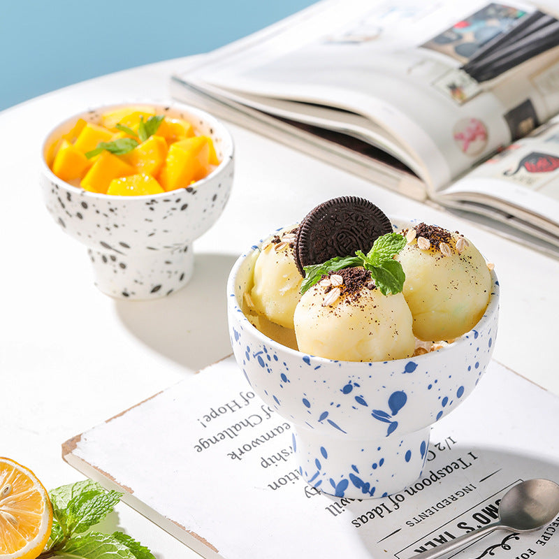 Nordic ceramic ink dot high-footed bowl