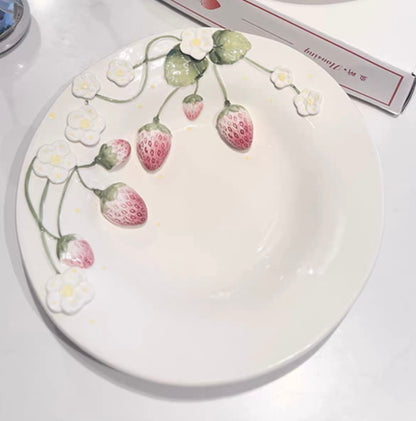 3D strawberry ceramic plate