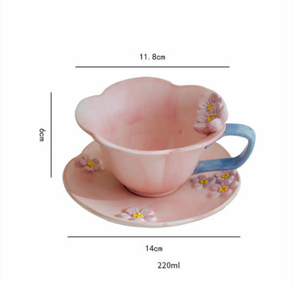 Romantic three-dimensional flower ceramic mugs and saucers