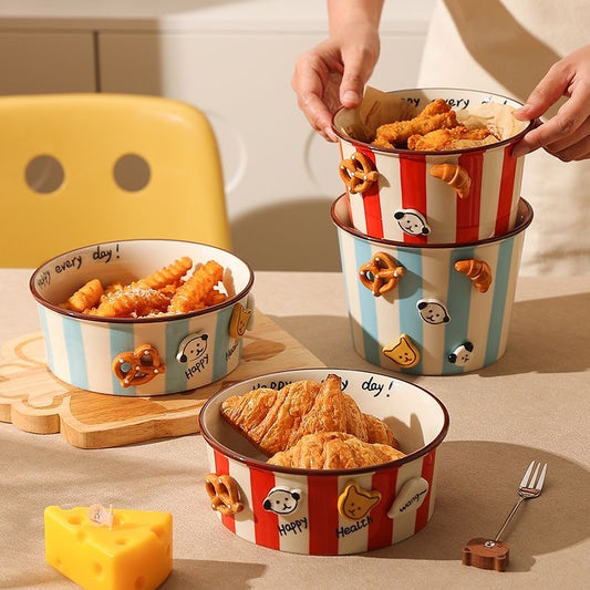 Striped button puppy French fries bowl