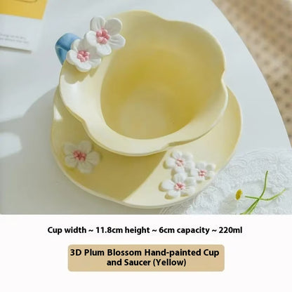 Romantic three-dimensional flower ceramic mugs and saucers