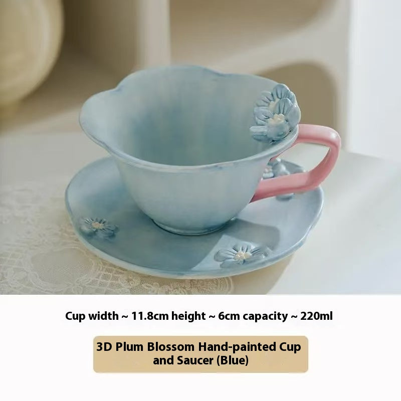 Romantic three-dimensional flower ceramic mugs and saucers