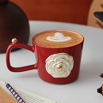 Romantic three-dimensional camellia ceramic mug