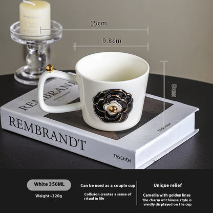 Romantic three-dimensional camellia ceramic mug