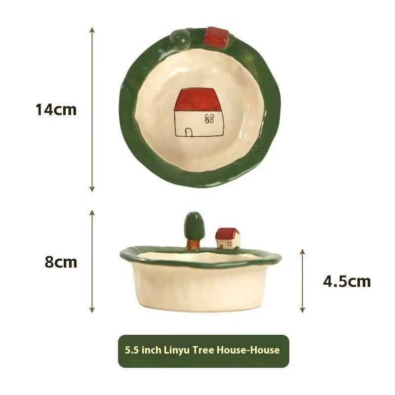 Original Tree and House Handmade Ceramic yogurt bowl