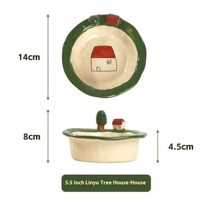 Original Tree and House Handmade Ceramic yogurt bowl