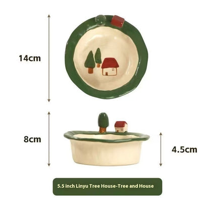 Original Tree and House Handmade Ceramic yogurt bowl