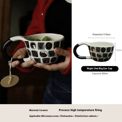 Handcrafted black cat ceramic mug