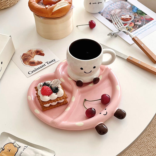 Korean Style Pink alkaline water bread divider plate foot mug