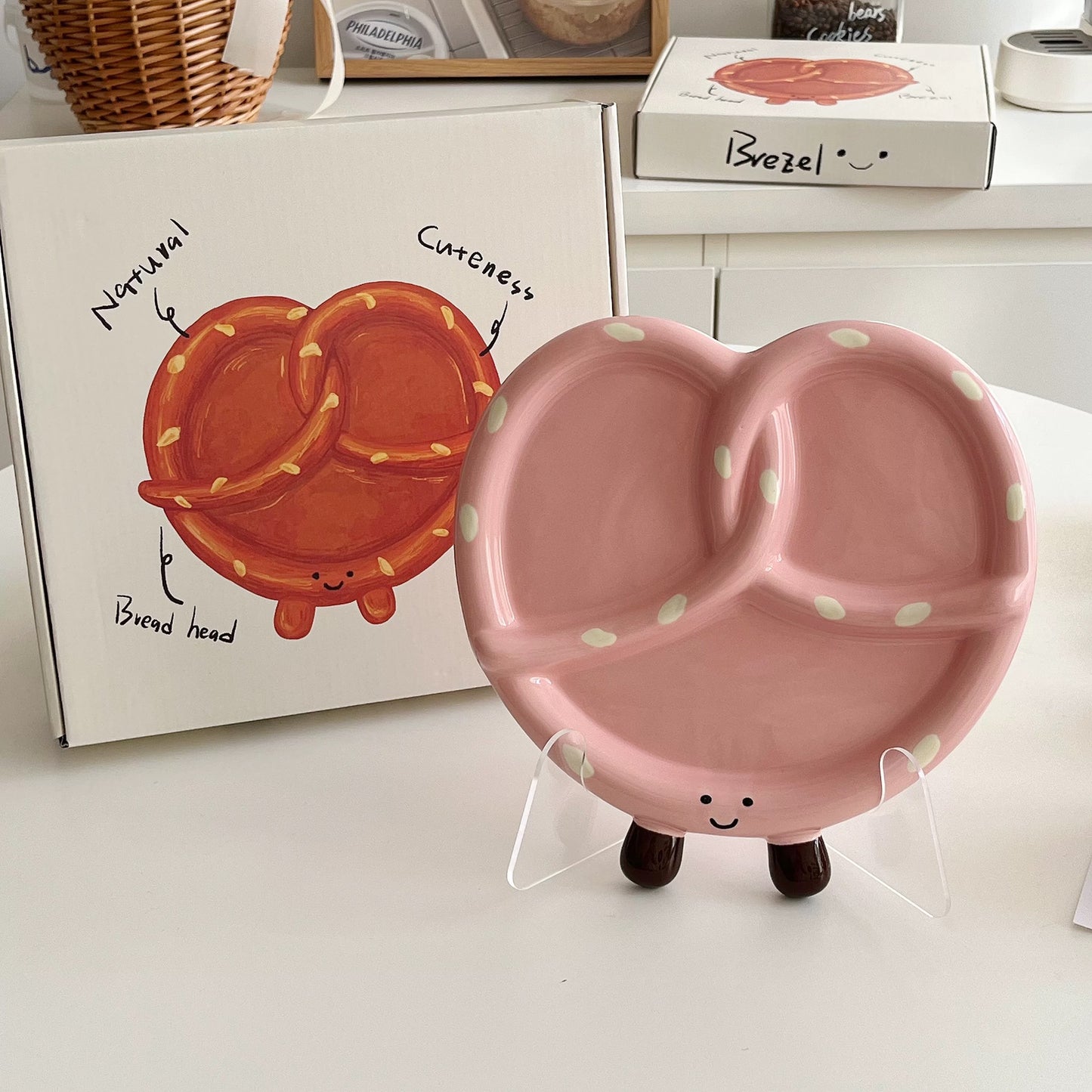 Korean Style Pink alkaline water bread divider plate foot mug