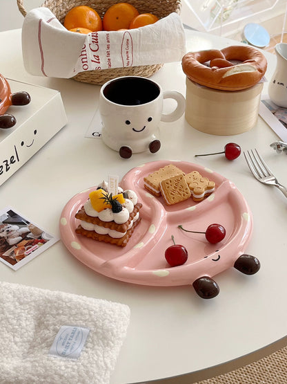 Korean Style Pink alkaline water bread divider plate foot mug