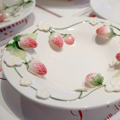 3D strawberry ceramic plate