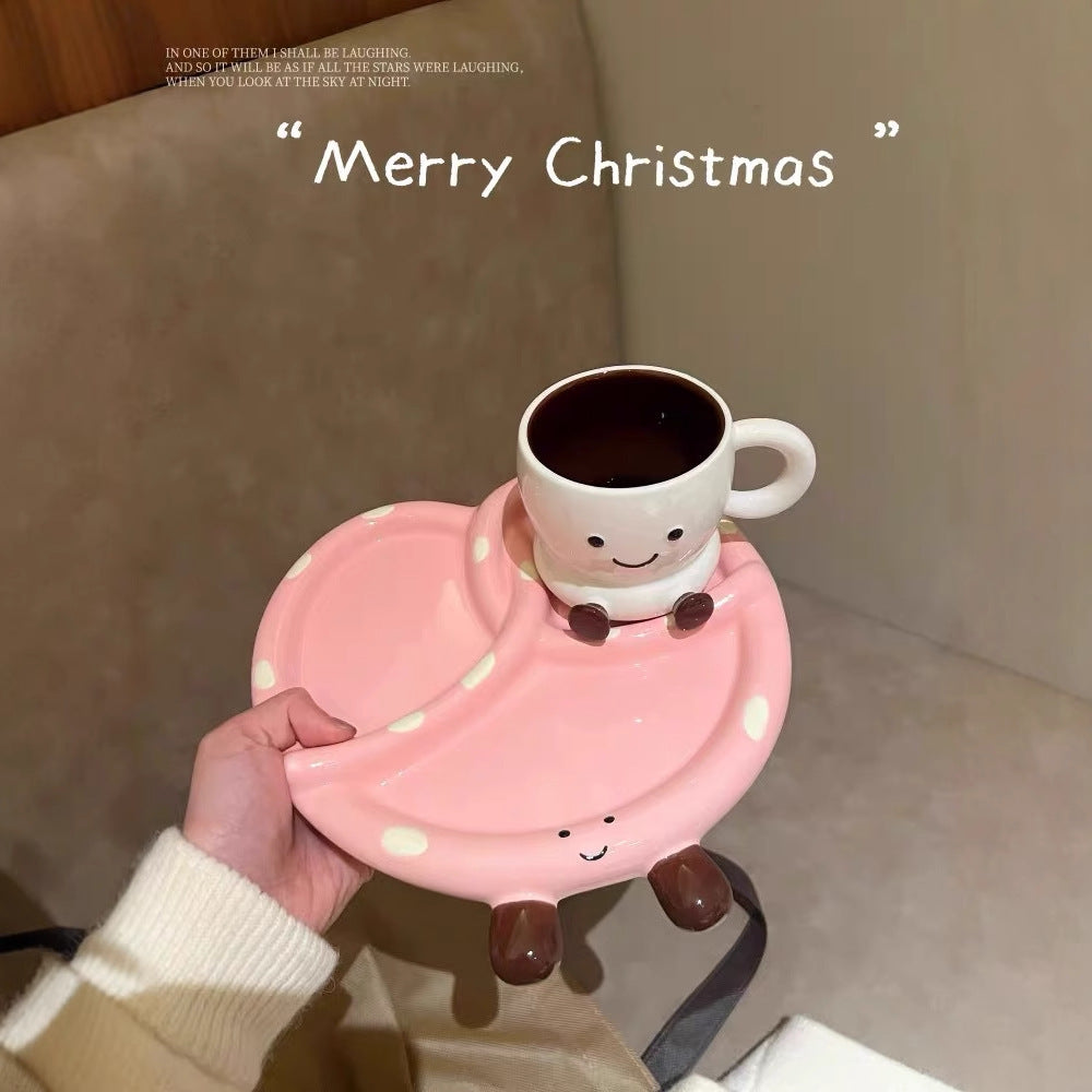 Korean Style Pink alkaline water bread divider plate foot mug