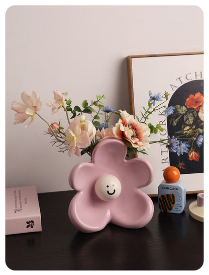 Desktop Flower Smiley Ceramic Vase