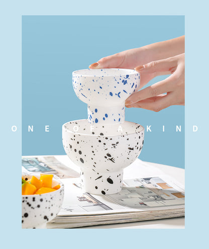Nordic ceramic ink dot high-footed bowl