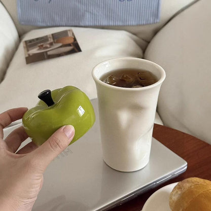 Fresh green apple ceramic cup with lid