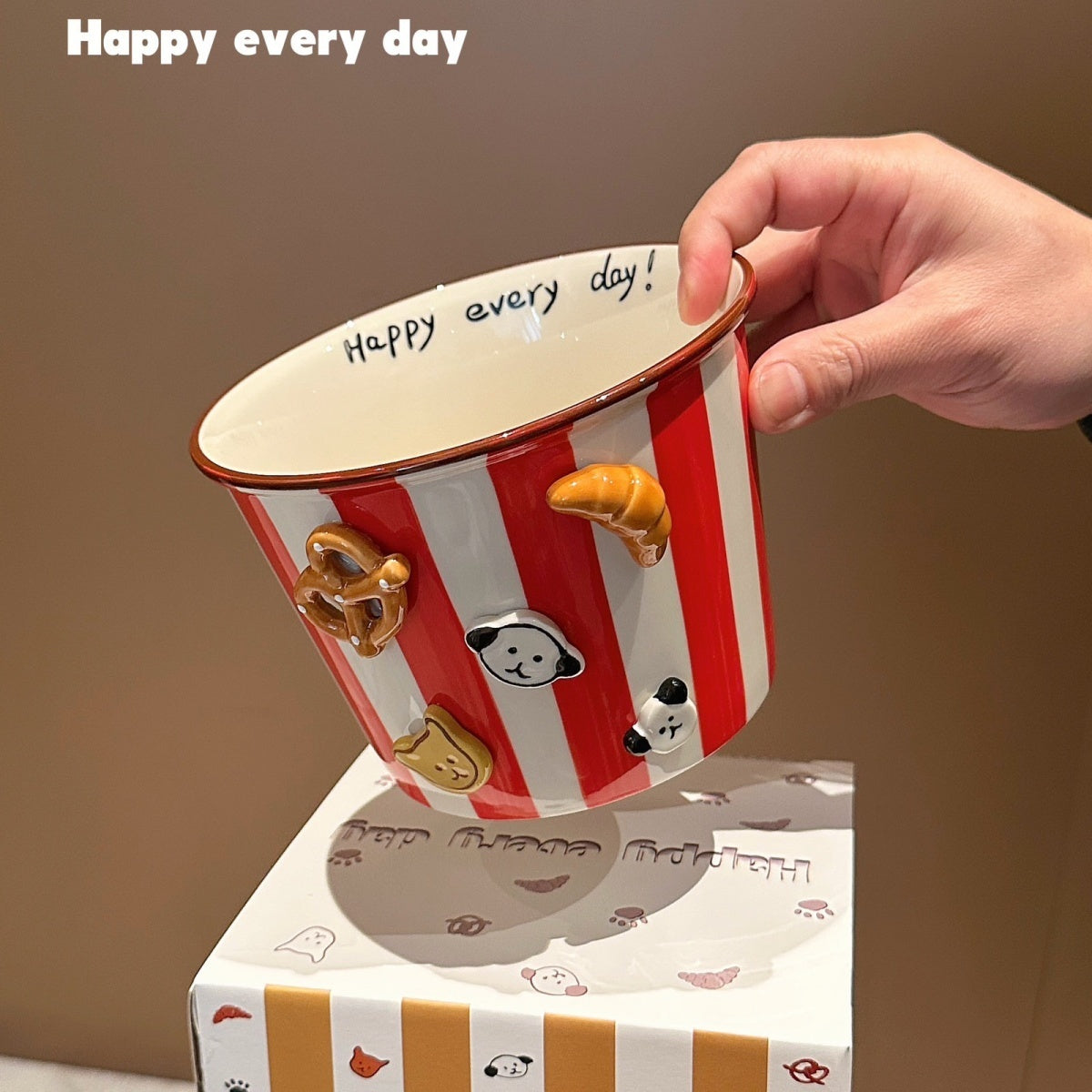 Striped button puppy French fries bowl