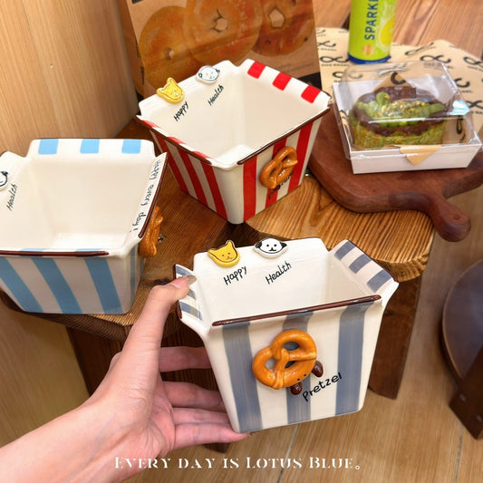 Button Puppy Underglaze Ceramic Popcorn Bowl Snack Bowl