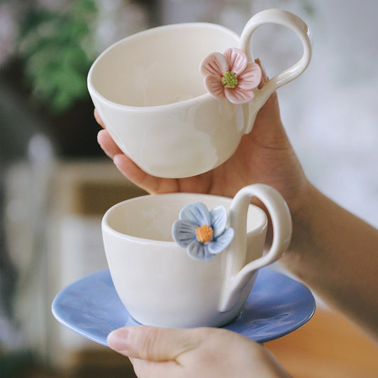 Fresh flower ceramic mugs and saucers