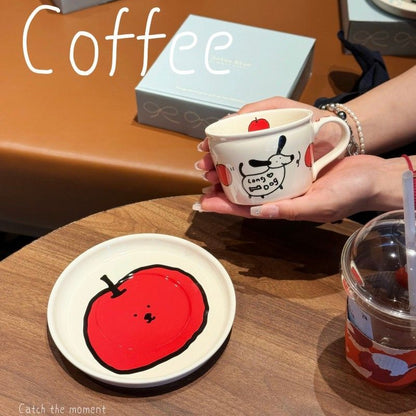 Black Cat Apple Ceramic coffee cups and saucers