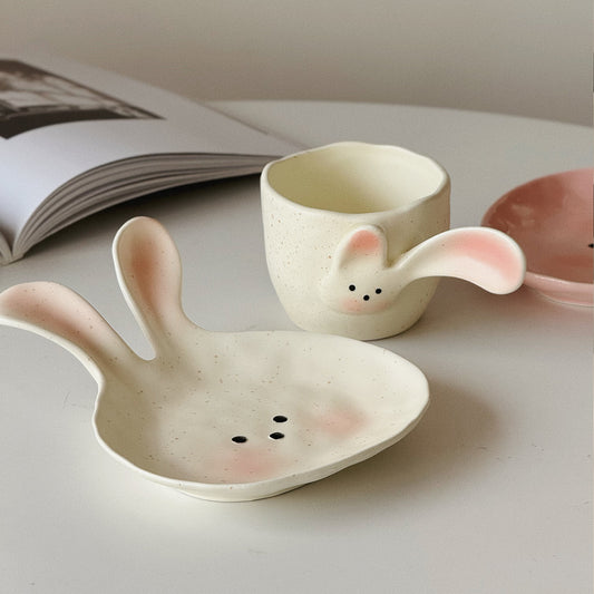 Handmade 3D rabbit mugs and plates