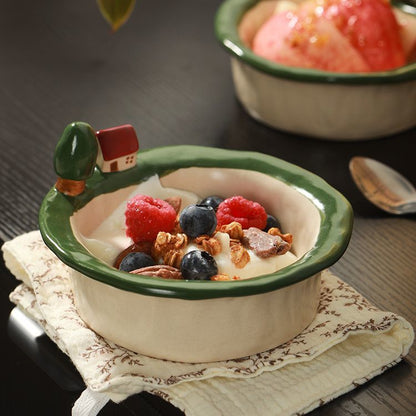 Original Tree and House Handmade Ceramic yogurt bowl