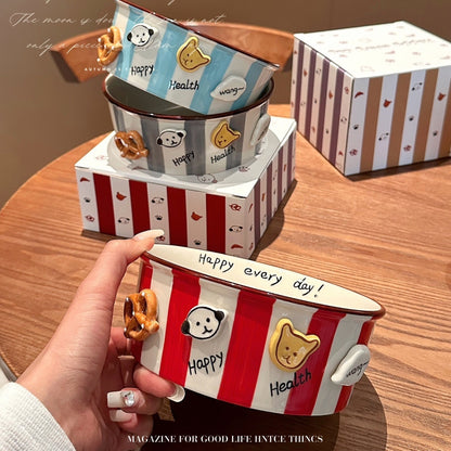 Striped button puppy French fries bowl