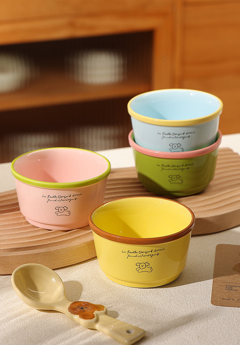 Korean-style colorful puppy ceramic rice bowl