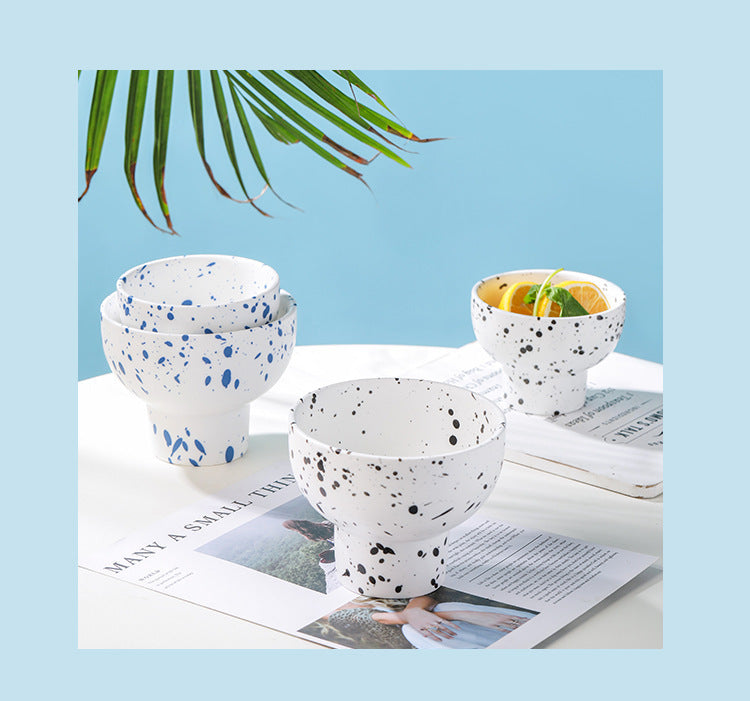 Nordic ceramic ink dot high-footed bowl