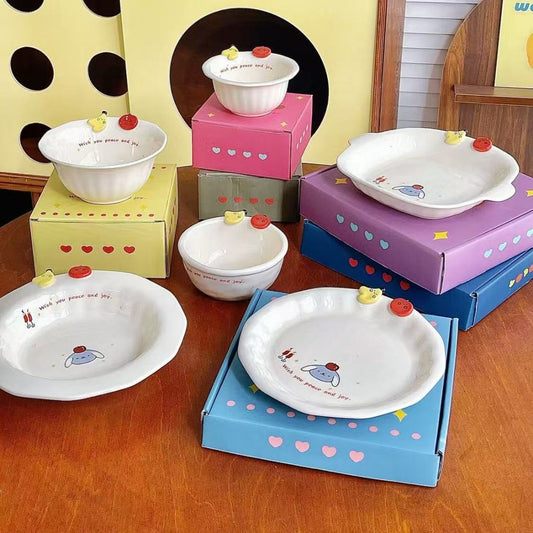 Cartoon Rabbit Button Ceramic Tableware